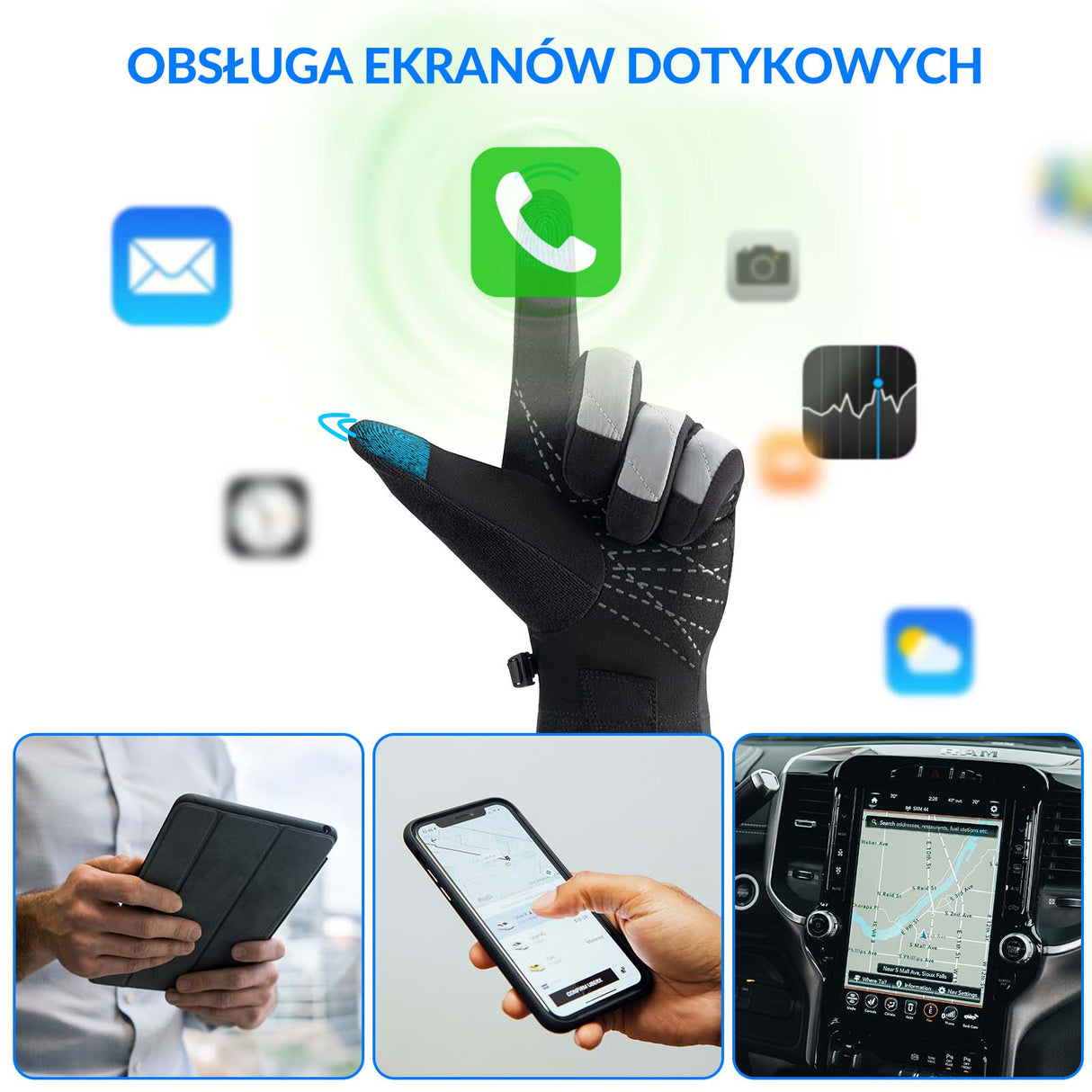 ROCKBROS Rękawiczki Rowerowe Zimowe Termiczne Narciarskie Dotykowe Unisex S-XXL Rękawiczki