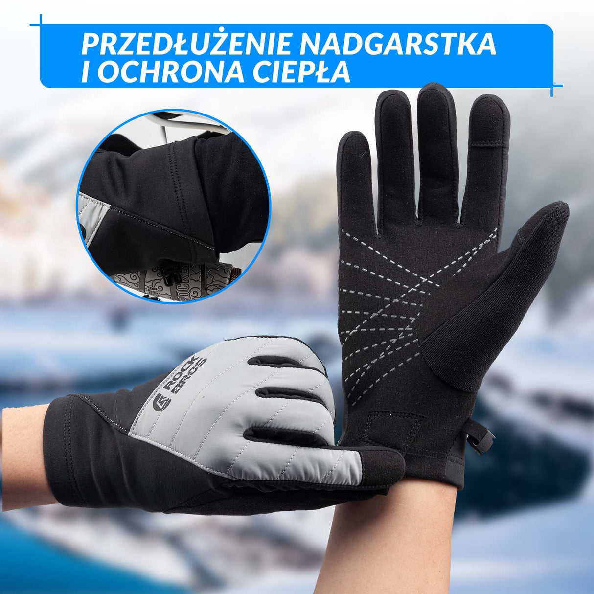 ROCKBROS Rękawiczki Rowerowe Zimowe Termiczne Narciarskie Dotykowe Unisex S-XXL Rękawiczki