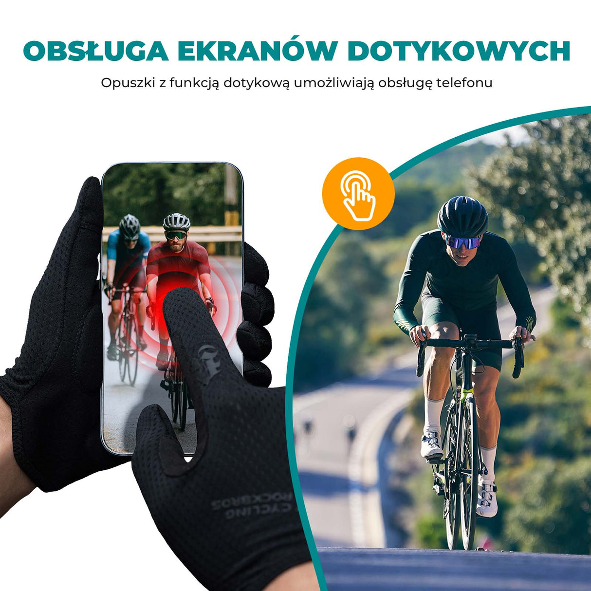 ROCKBROS Rękawiczki Rowerowe na Wiosnę Lato Długie Rękawiczki Dotykowe Rękawiczki