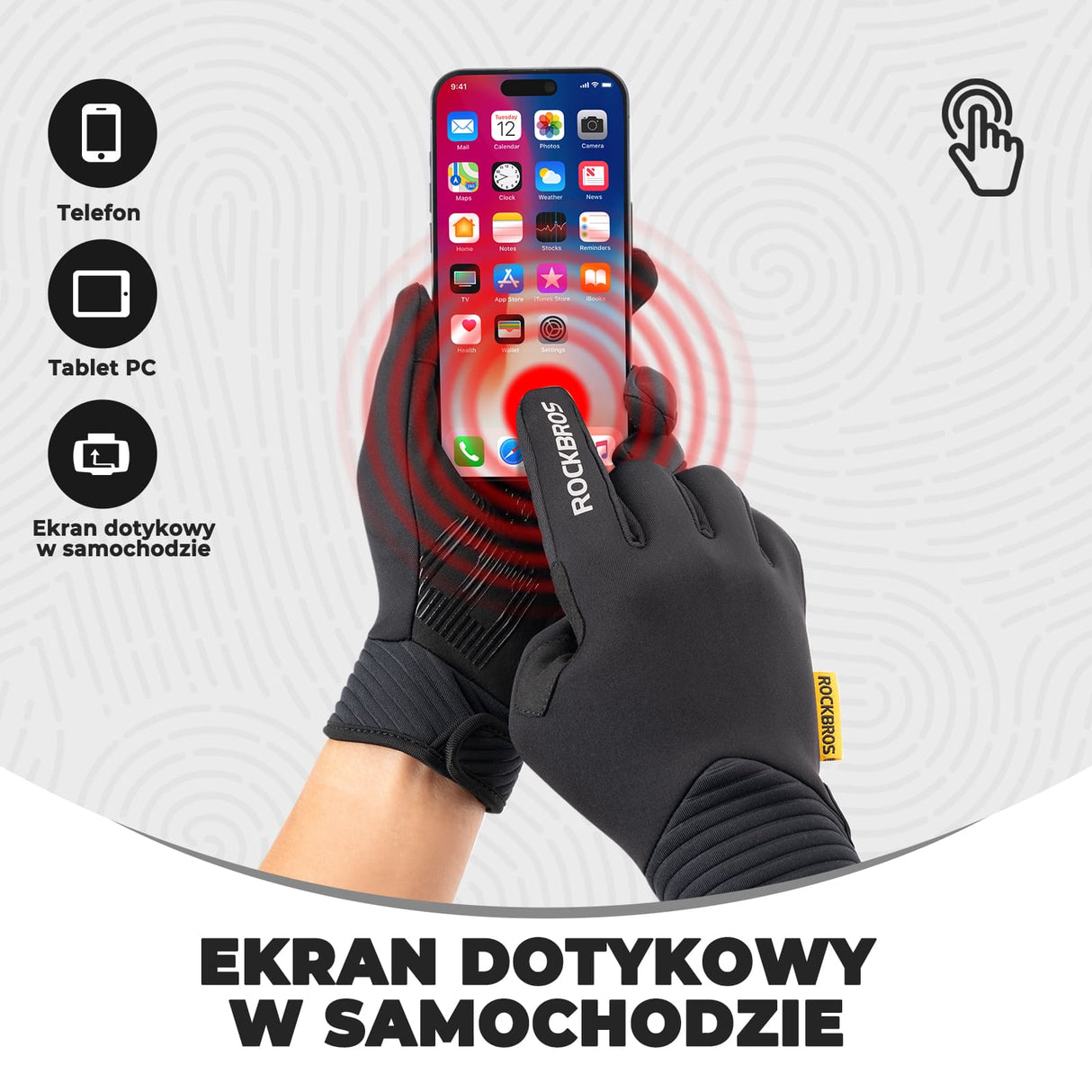 ROCKBROS Rękawiczki Rowerowe z Pełnymi Palcami Funkcją Dotykową i Zapięciem Na Rzep-MT025-1 Rękawiczki