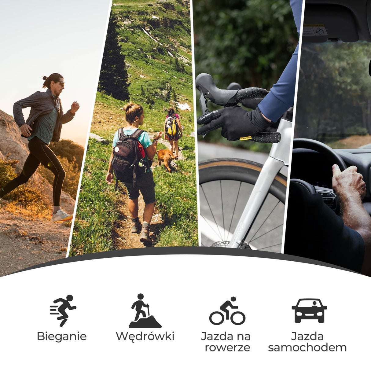 ROCKBROS Rękawiczki Rowerowe z Pełnymi Palcami Funkcją Dotykową i Zapięciem Na Rzep-MT025-1 Rękawiczki