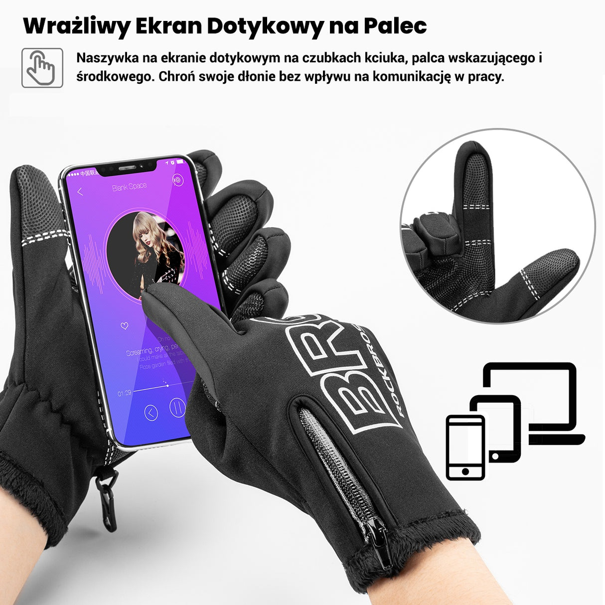 ROCKBROS Zimowe Rękawiczki Rowerowe na Całych Palcach dla Kobiet i Mężczyzn Rękawiczki