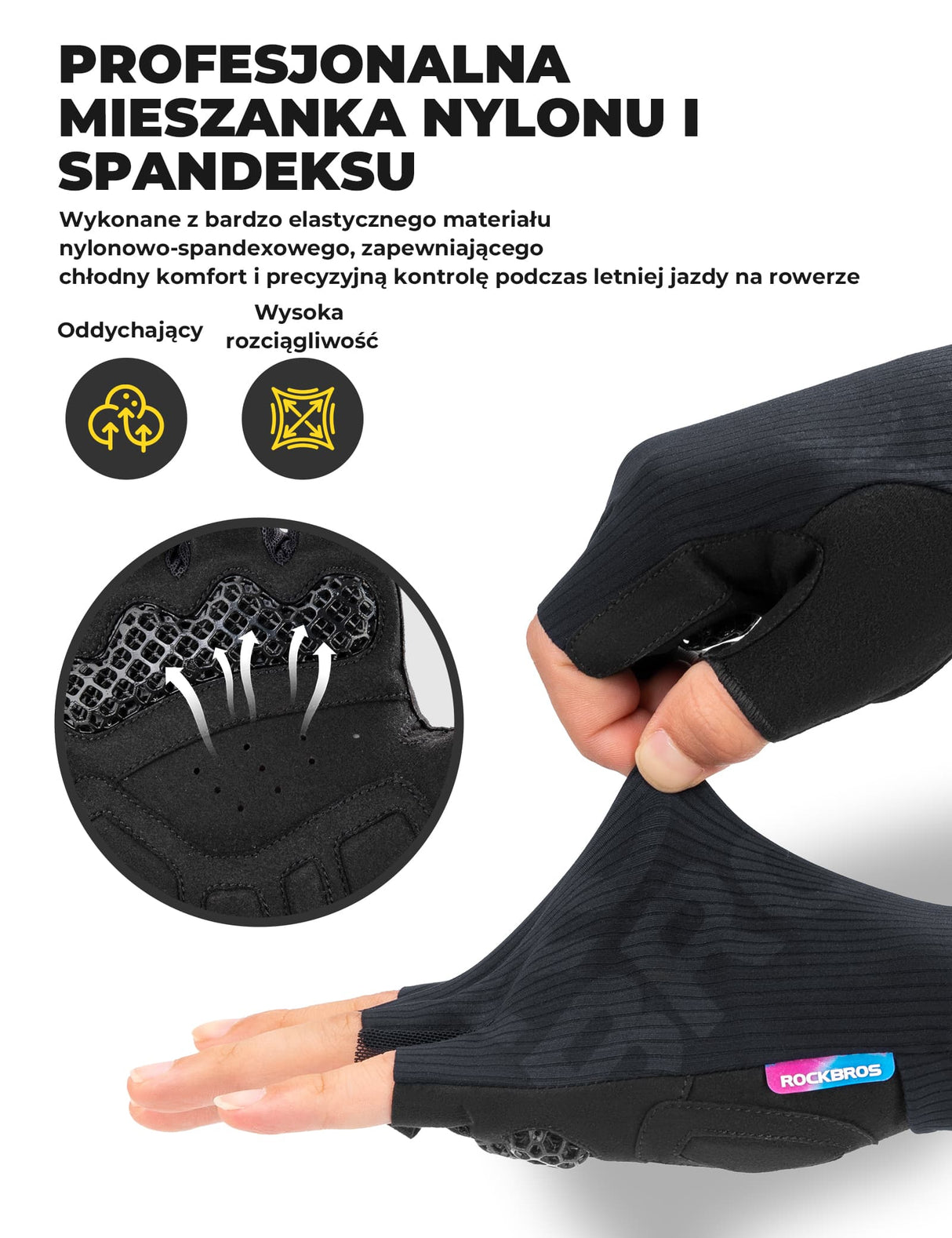 ROCKBROS Rękawiczki Rowerowe Półpalce Z Amortyzacją 3D-S405 Rękawiczki
