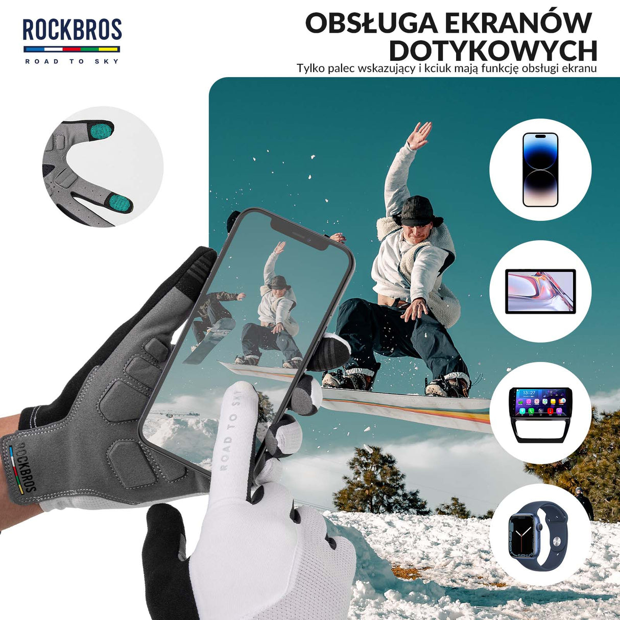 ROCKBROS Rękawiczki Rowerowe Pełne Palce Dotykowe Oddychające Unisex Lato Rękawiczki