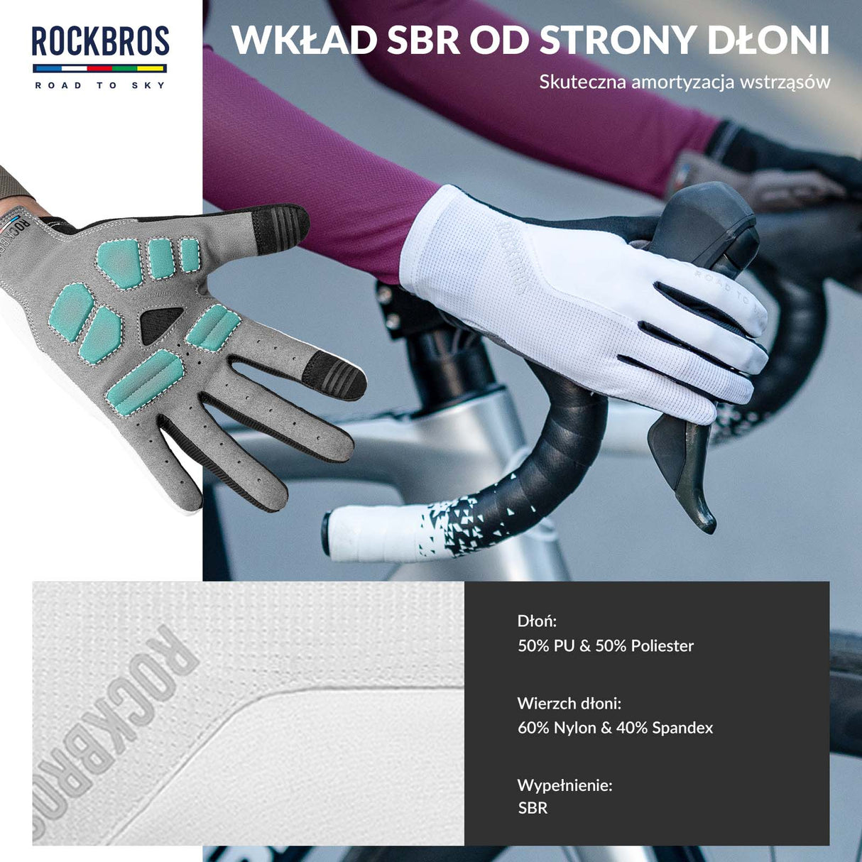 ROCKBROS Rękawiczki Rowerowe Pełne Palce Dotykowe Oddychające Unisex Lato Rękawiczki