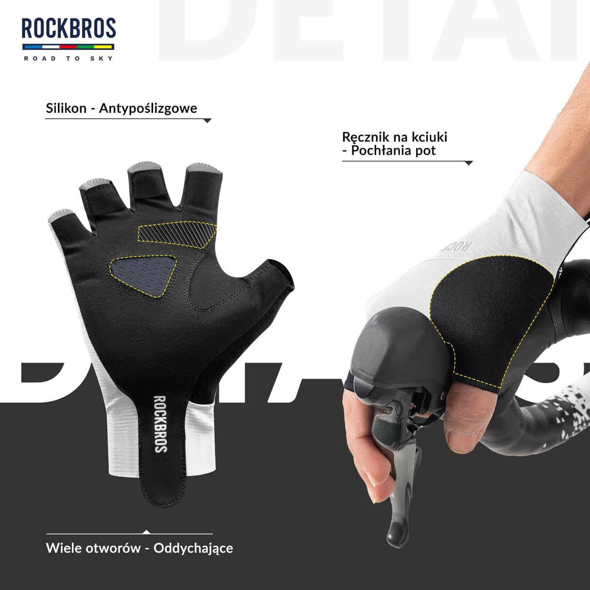 ROCKBROS ROAD TO SKY Rękawiczki Rowerowe Krótkie Odblaskowe Rękawice Treningowe Unisex | ROCKBROS Rękawiczki