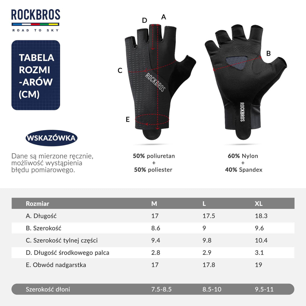 ROCKBROS ROAD TO SKY Rękawiczki Rowerowe Krótkie Odblaskowe Rękawice Treningowe Unisex | ROCKBROS Rękawiczki