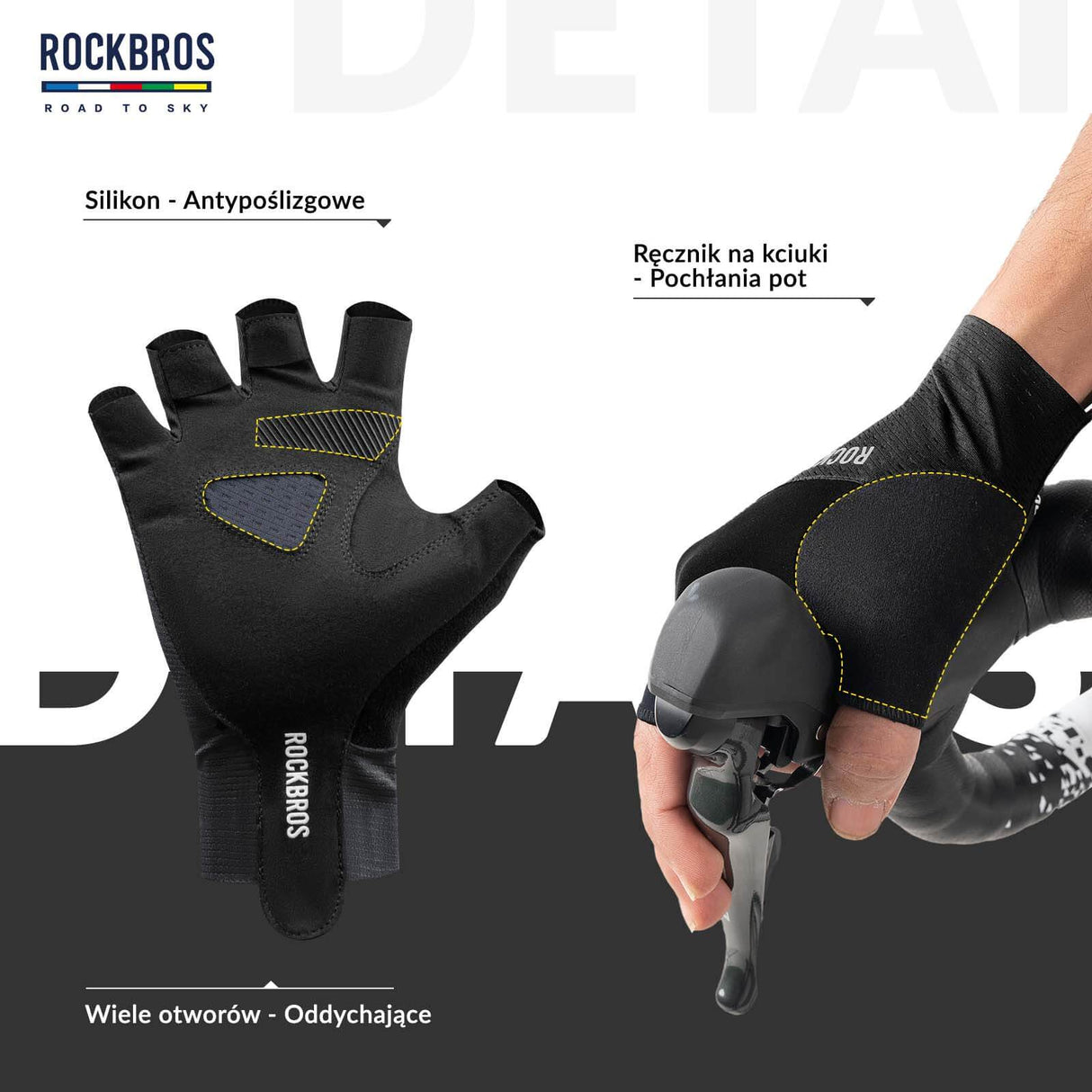 ROCKBROS ROAD TO SKY Rękawiczki Rowerowe Krótkie Odblaskowe Rękawice Treningowe Unisex | ROCKBROS Rękawiczki