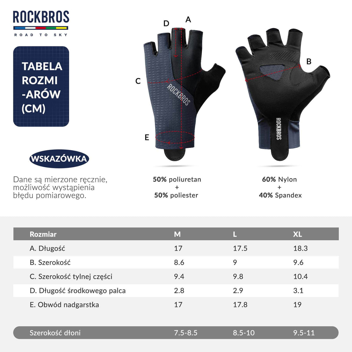 ROCKBROS ROAD TO SKY Rękawiczki Rowerowe Krótkie Odblaskowe Rękawice Treningowe Unisex | ROCKBROS Rękawiczki