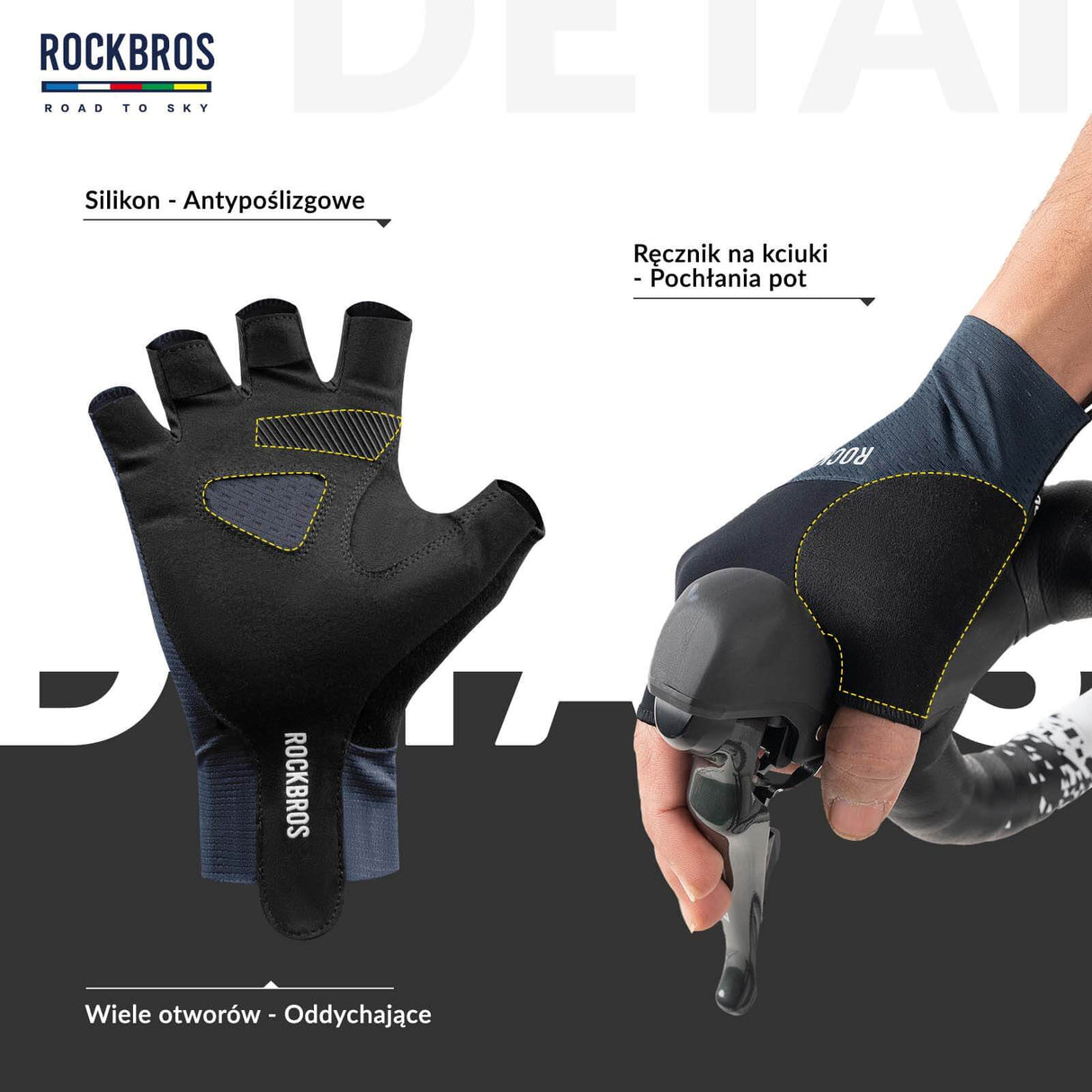 ROCKBROS ROAD TO SKY Rękawiczki Rowerowe Krótkie Odblaskowe Rękawice Treningowe Unisex | ROCKBROS Rękawiczki