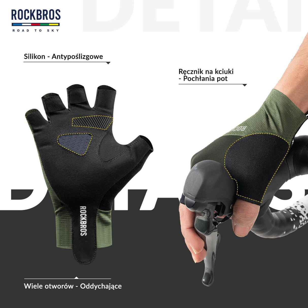 ROCKBROS ROAD TO SKY Rękawiczki Rowerowe Krótkie Odblaskowe Rękawice Treningowe Unisex | ROCKBROS Rękawiczki