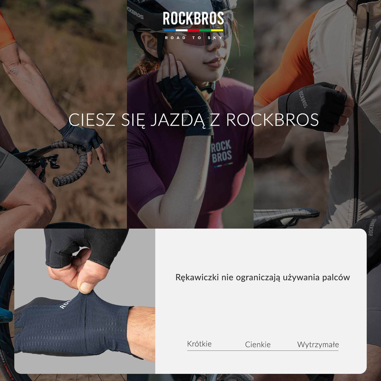 ROCKBROS ROAD TO SKY Rękawiczki Rowerowe Krótkie Odblaskowe Rękawice Treningowe Unisex | ROCKBROS Rękawiczki