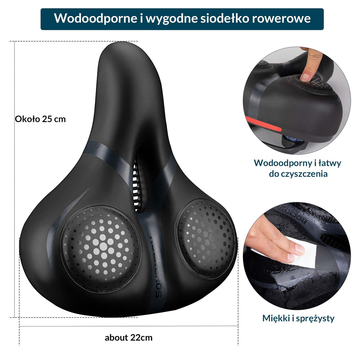 ROCKBROS-PL Siodełko Rowerowe Ergonomiczne Wygodne Szerokie Amortyzujące Siodełka rowerowe