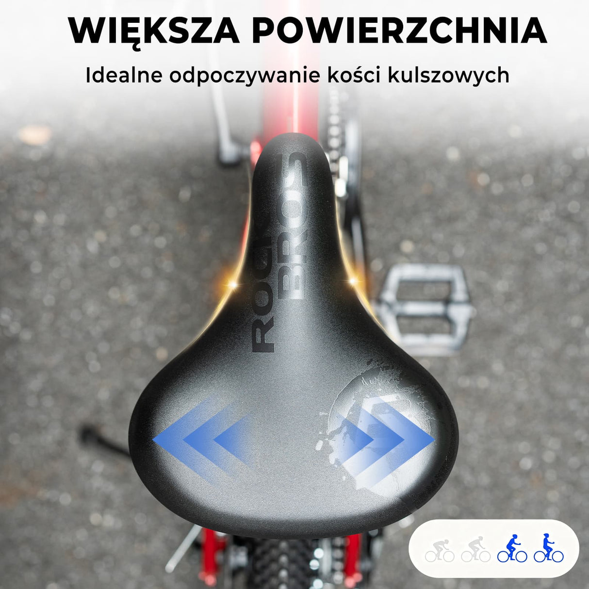 ROCKBROS Siodełko Rowerowe Pogrubione, Wydłużone z Amortyzacją i Szeroką Konstrukcją-6873 Siodełka rowerowe