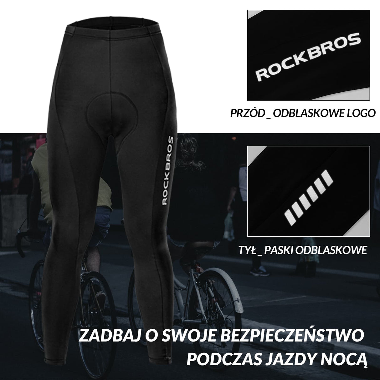 ROCKBROS Męskie Długie Kompresyjne Spodnie Rowerowe z Wkładką Legginsy Spodnie