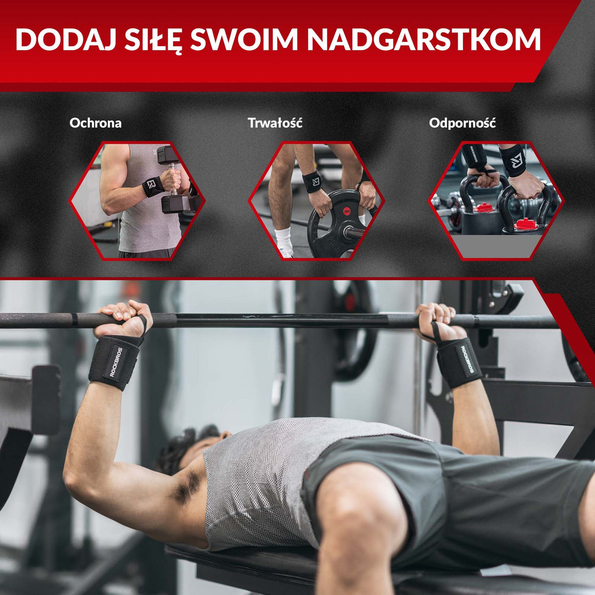 ROCKBROS Sportowe Bandaże na Nadgarstek do Treningu i Fitnessu 45 cm 1 Para