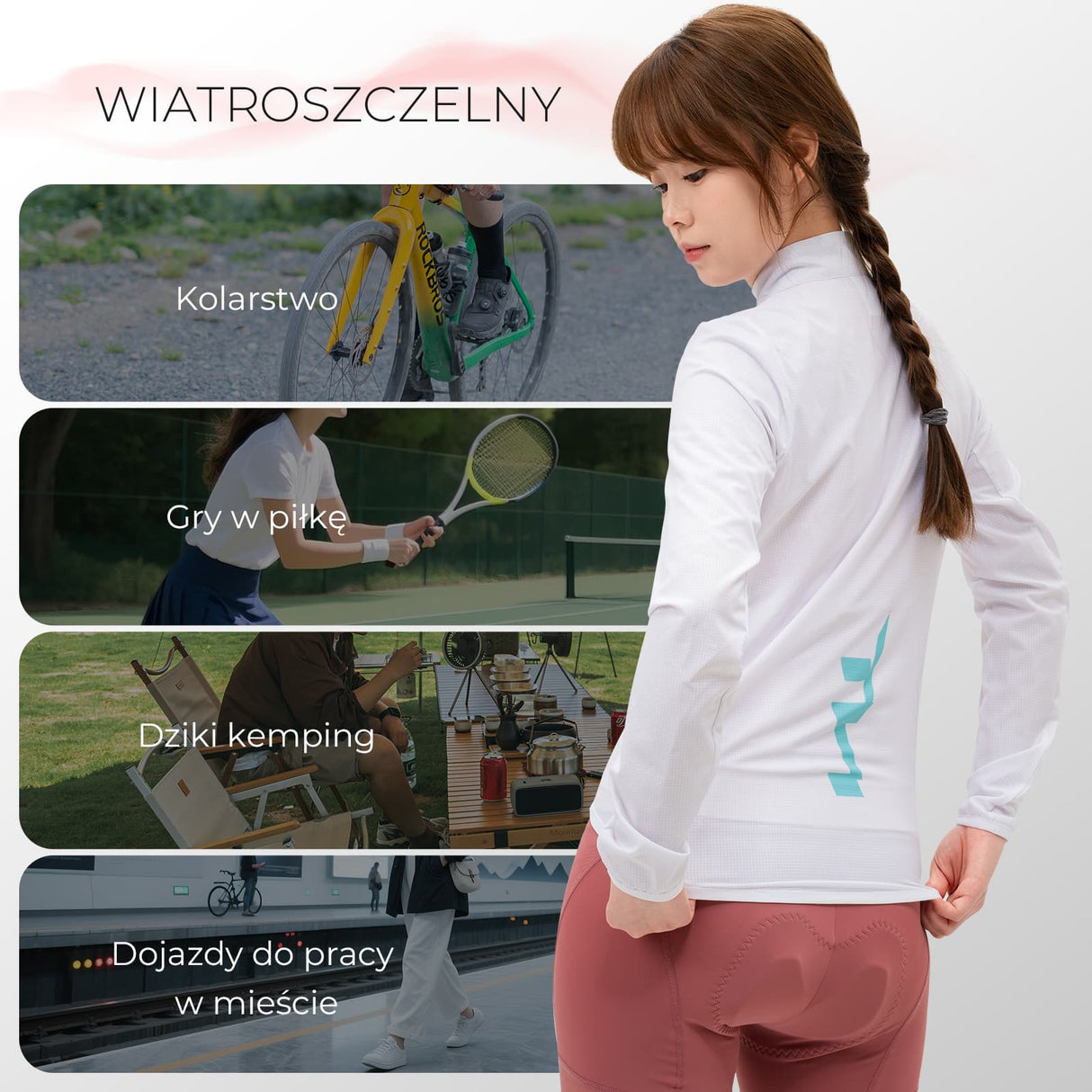 ROCKBROS TVI Damska Kurtka Rowerowa Wiatroszczelna, Oddychająca i Lekka-bialy