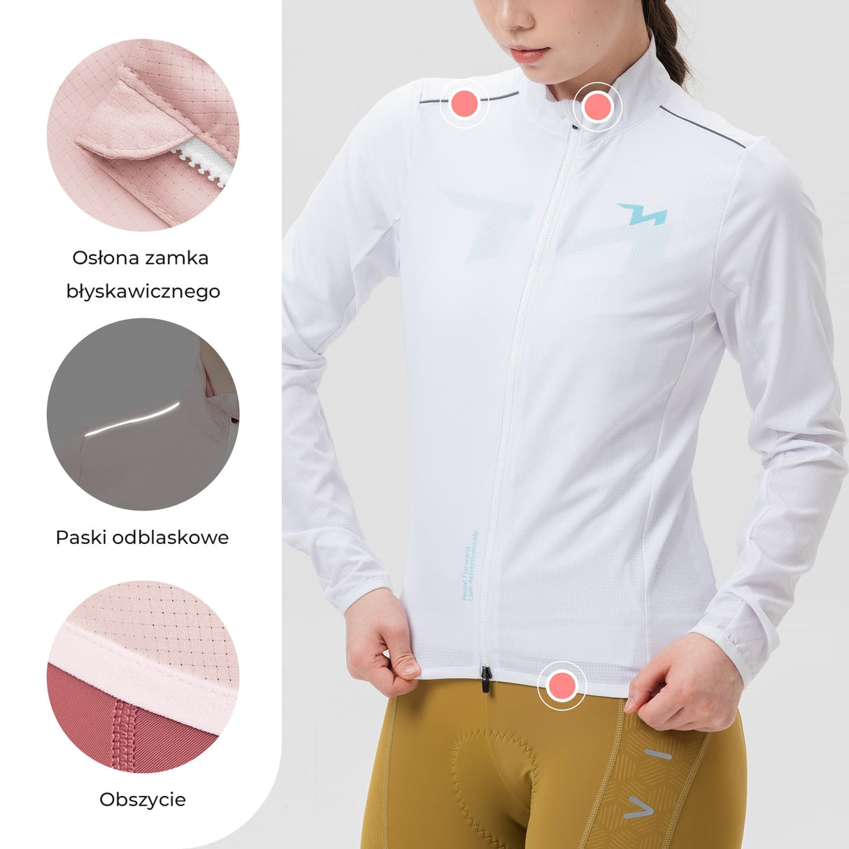ROCKBROS TVI Damska Kurtka Rowerowa Wiatroszczelna, Oddychająca i Lekka-bialy
