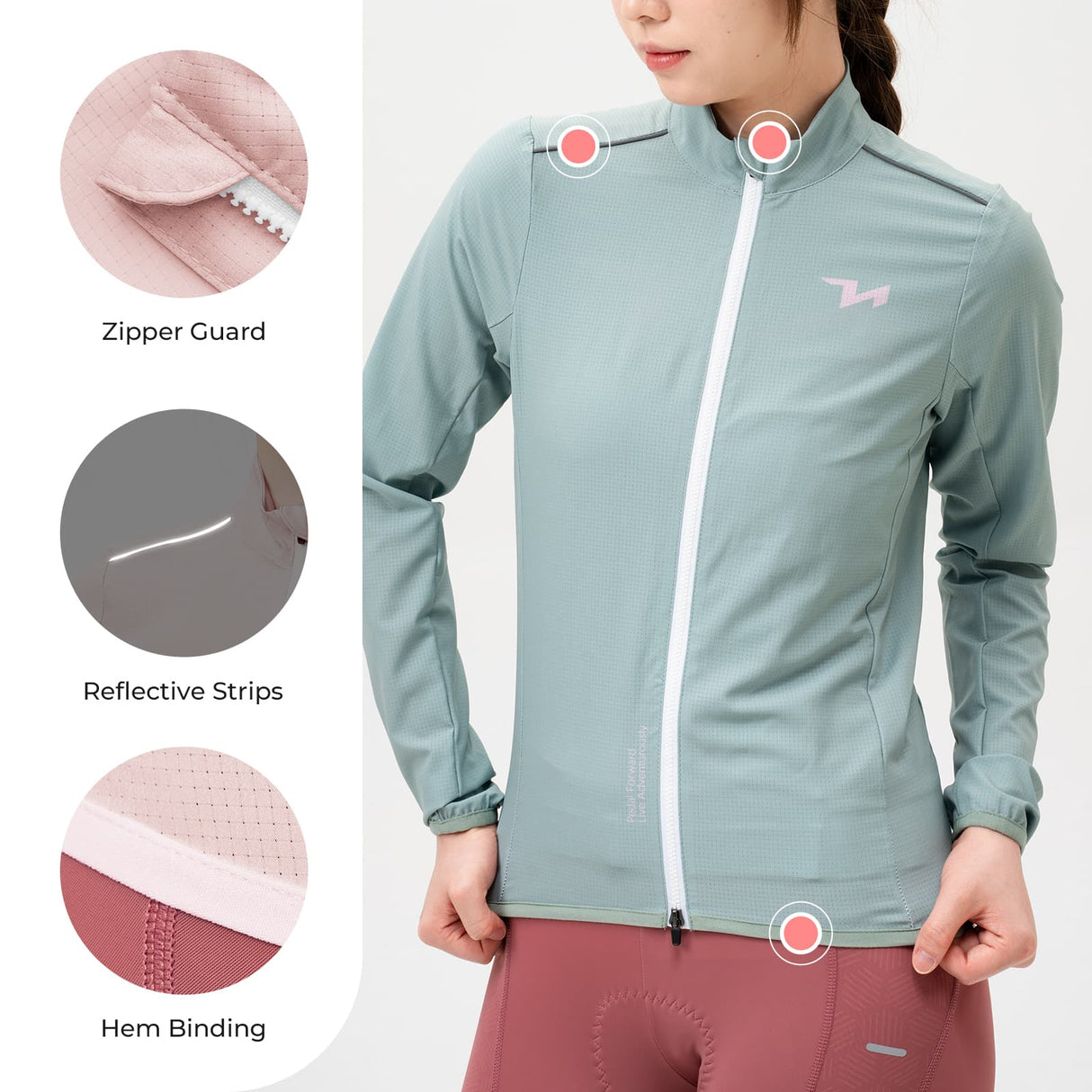 ROCKBROS TVI Damska Kurtka Rowerowa Wiatroszczelna, Oddychająca i Lekka-zieloy