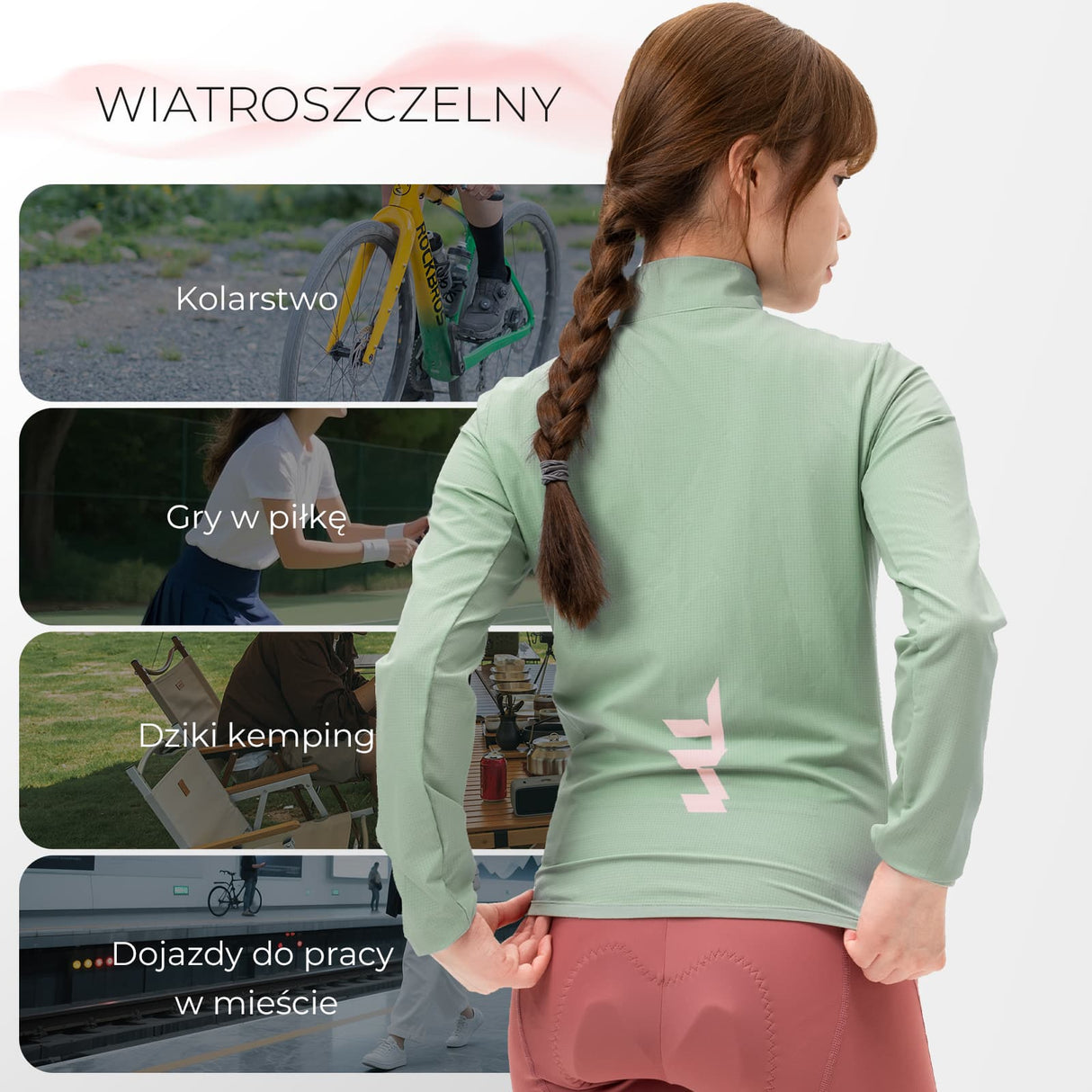 ROCKBROS TVI Damska Kurtka Rowerowa Wiatroszczelna, Oddychająca i Lekka-zieloy
