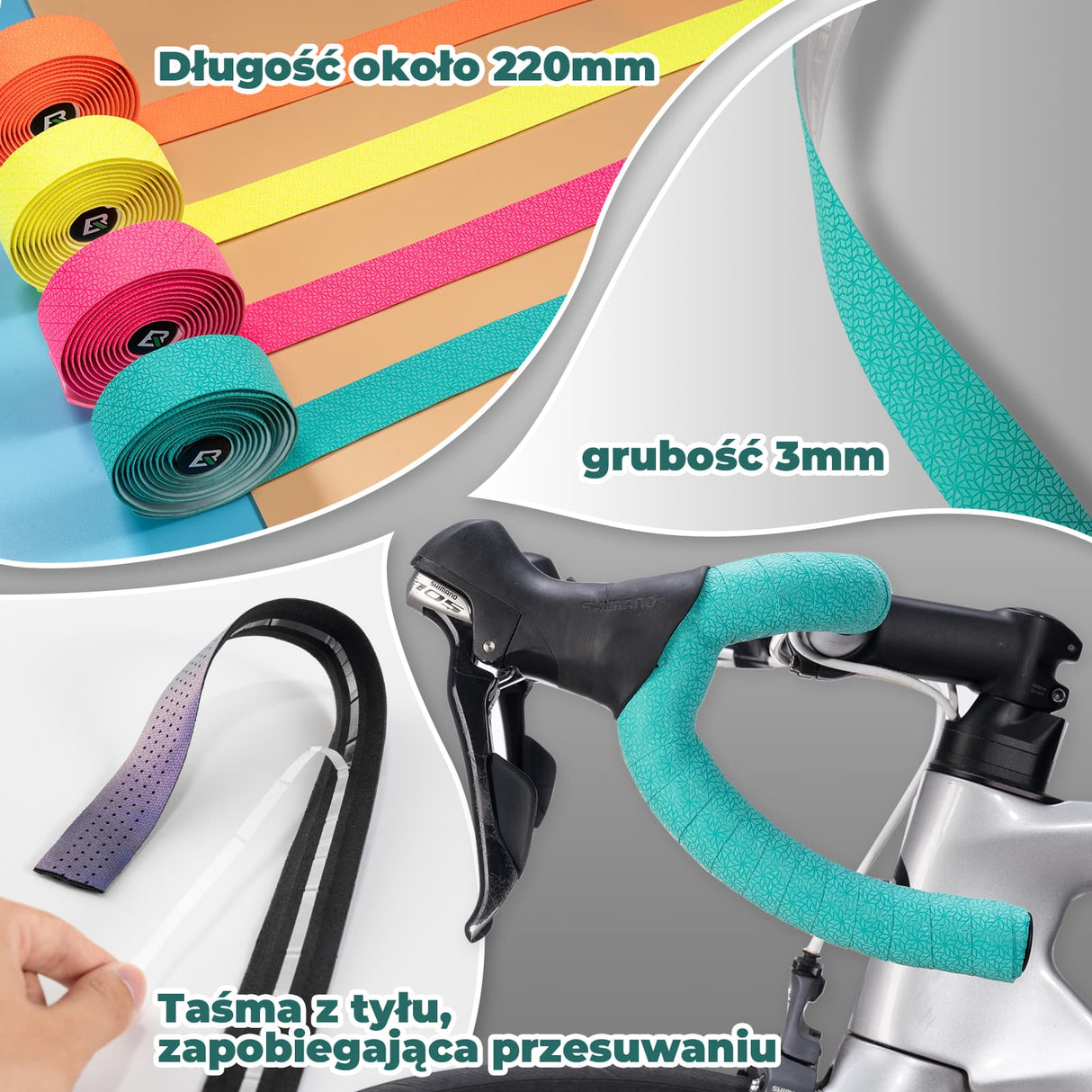 ROCKBROS Taśma na Kierownicę Super Długa 220 Cm do Rowerów Szosowych MTB i Miejskich Taśmy na kierownicę