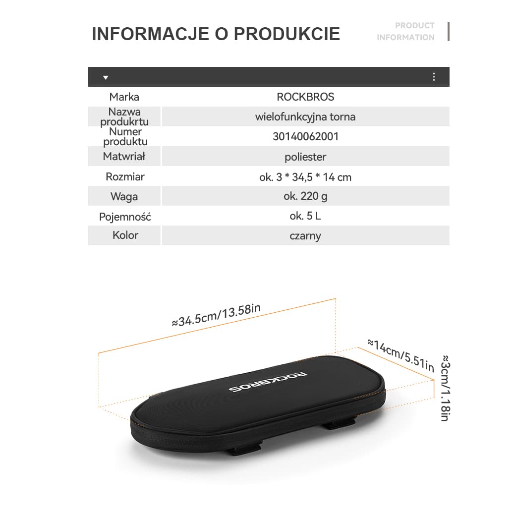 ROCKBROS Torba Na Bagażnik Rowerowy Wielofunkcyjna Rozszerzalna 5l-D83 Torby na bagażnik