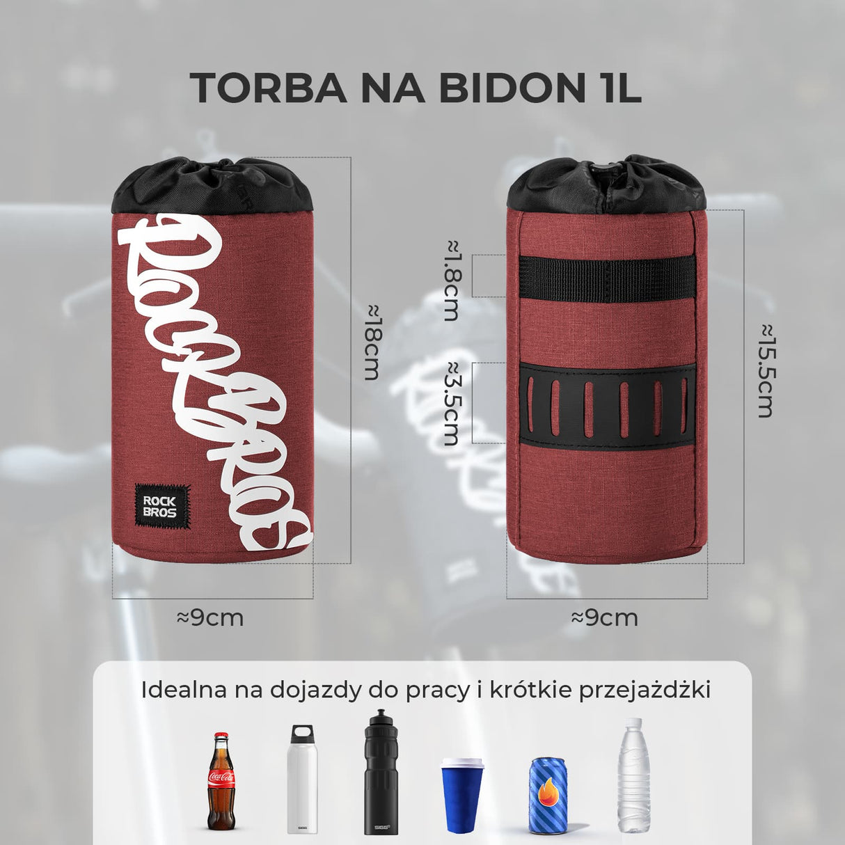 ROCKBROS Torba Na Bidon Rowerowy Łatwy Montaż Duża Pojemność, Uniwersalna 1L-G004 Torba na bidon rowerowy