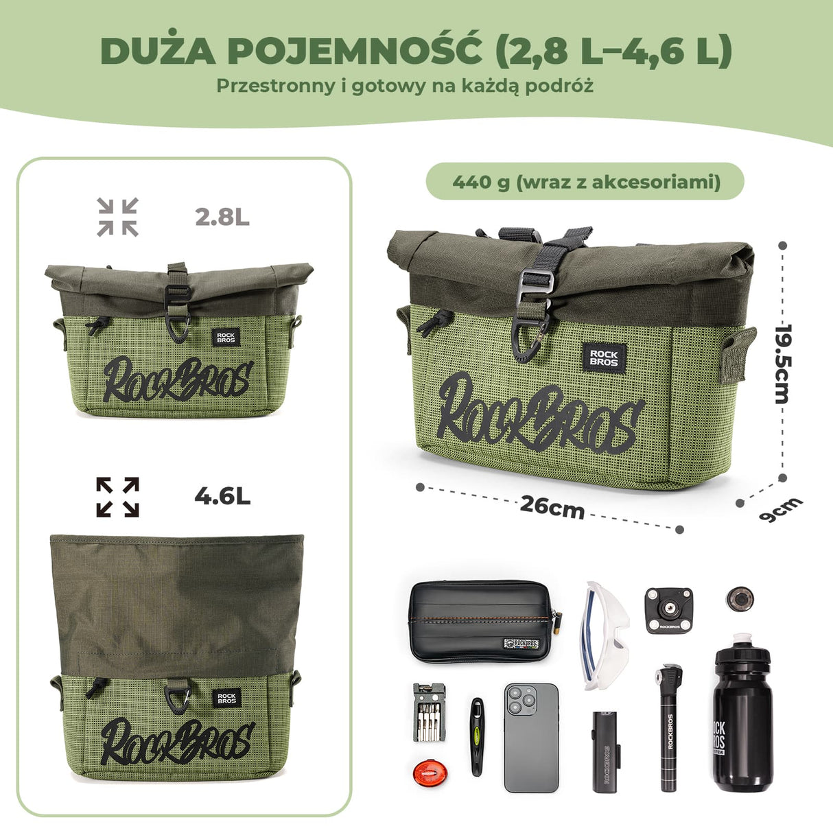 ROCKBROS Torba Na Kierownicę Rowerową Do Rowerów Z Prostą Kierownicą I Brompton 1.8-2.8 L Torba Przednia