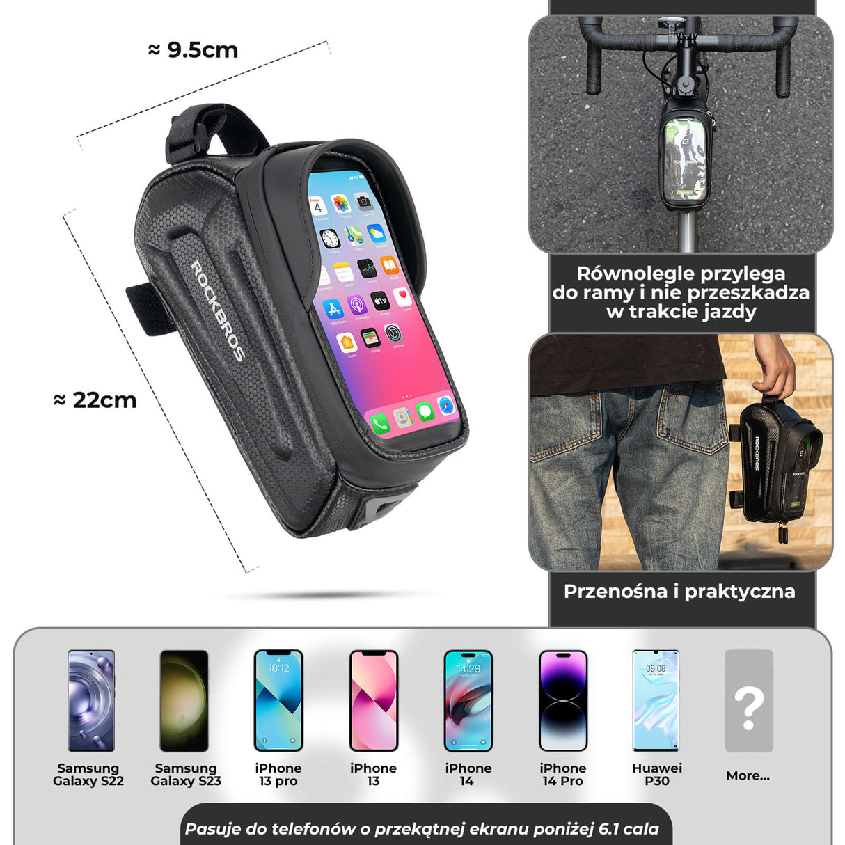 ROCKBROS Torba Rowerowa Torba na ramę Uchwyt na telefon do 6,8 cala Torby z uchwytem na telefon
