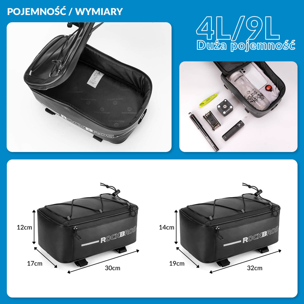 ROCKBROS Sakwa Rowerowa na Bagażnik z Pokrowcem i Odblaskami Torby na bagażnik