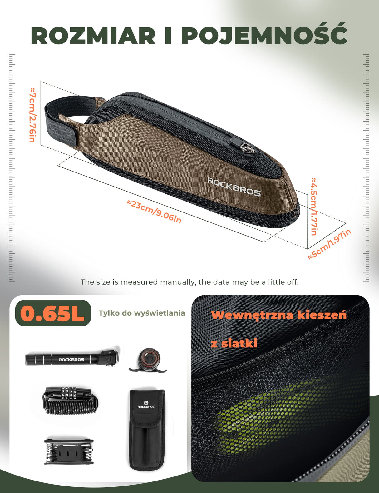 ROCKBROS Torba Rowerowa na Ramę Torby pod ramę Odblaskowa 0.65/1.4L Torby na ramę