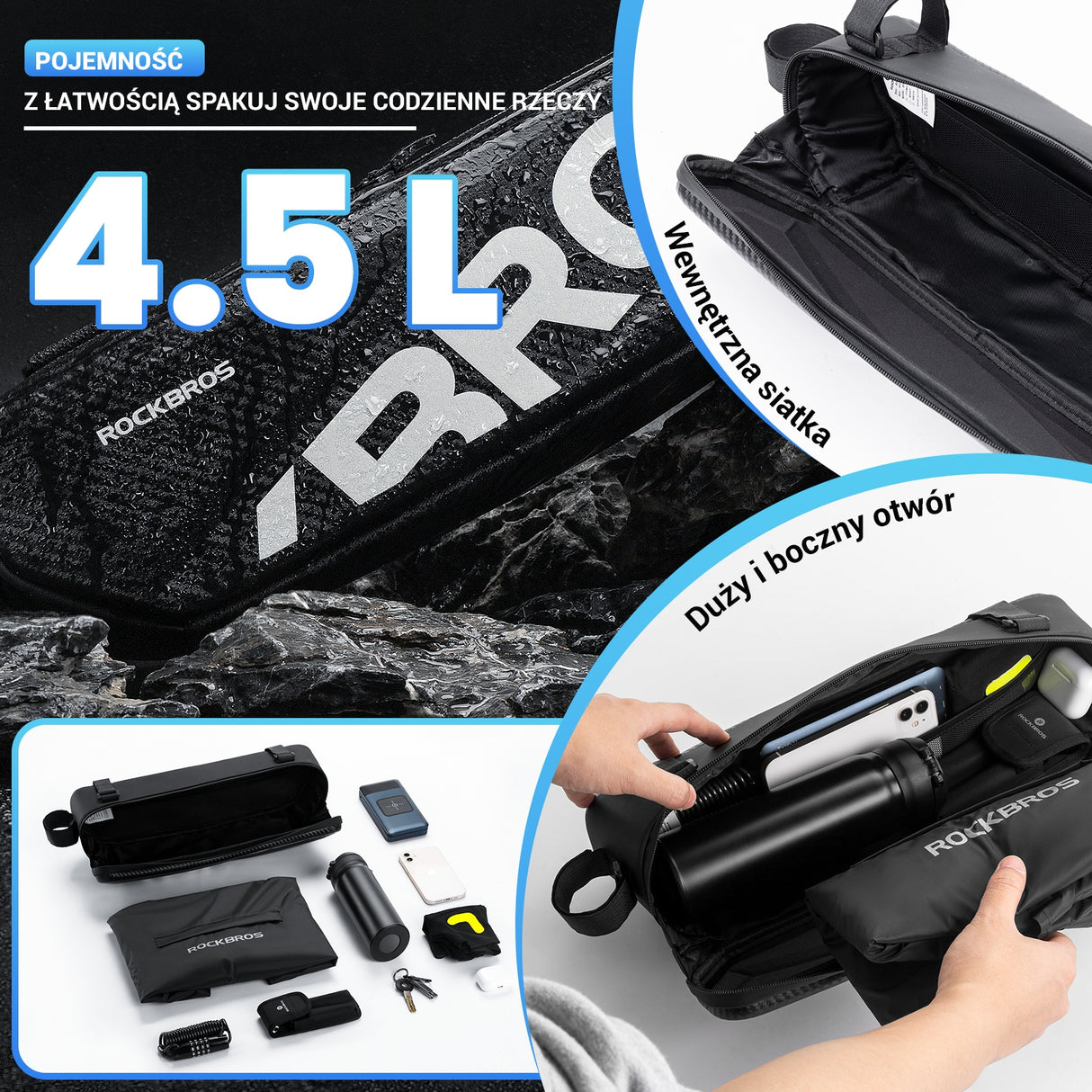 ROCKBROS Torby na Ramę Górną Z Twardą Skorupą Duża Pojemność 4.5 L,Dostępne Tylko dla SUPER73 Torby na ramę