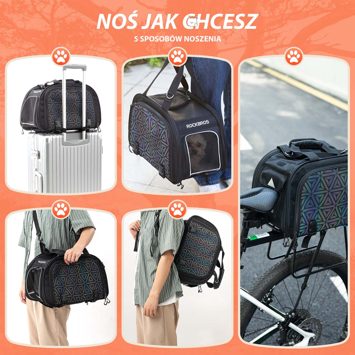 ROCKBROS Torba Transportowa dla Psa i Kota Składana Przenośna 25L Torby na bagażnik