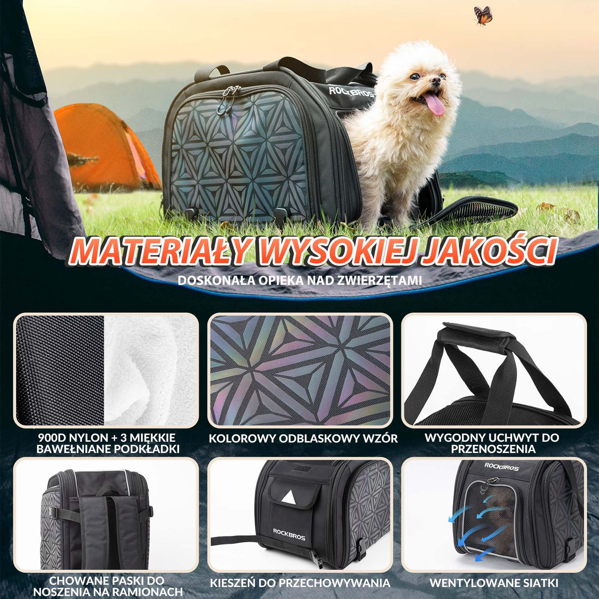 ROCKBROS Torba Transportowa dla Psa i Kota Składana Przenośna 25L Torby na bagażnik