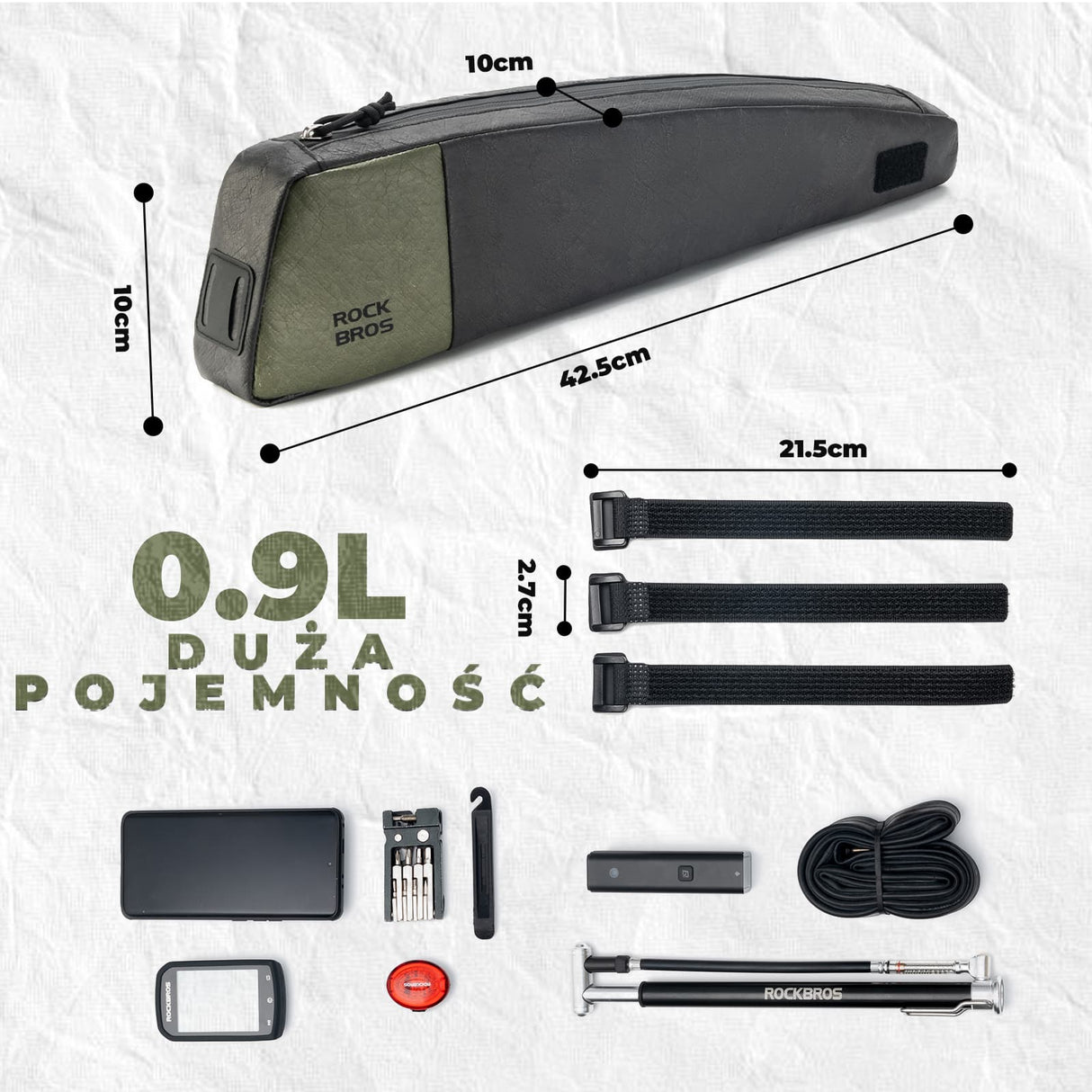 ROCKBROS Ekologiczna Torby na ramę Wydłużona 0,9 L-DB005 Torby na ramę