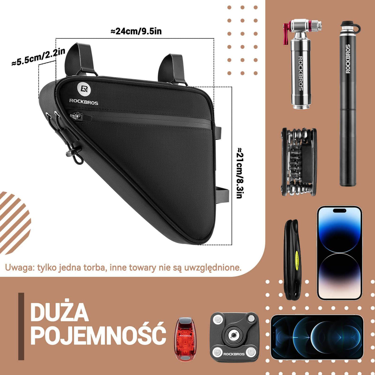 ROCKBROS Torba na Rower Trójkątna na Ramę 1L Torby pod ramę