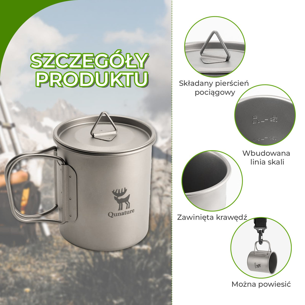 Qunature Qunature Tytanowy Składany Kubek Outdoorowy 375ml Qunature-Biwak