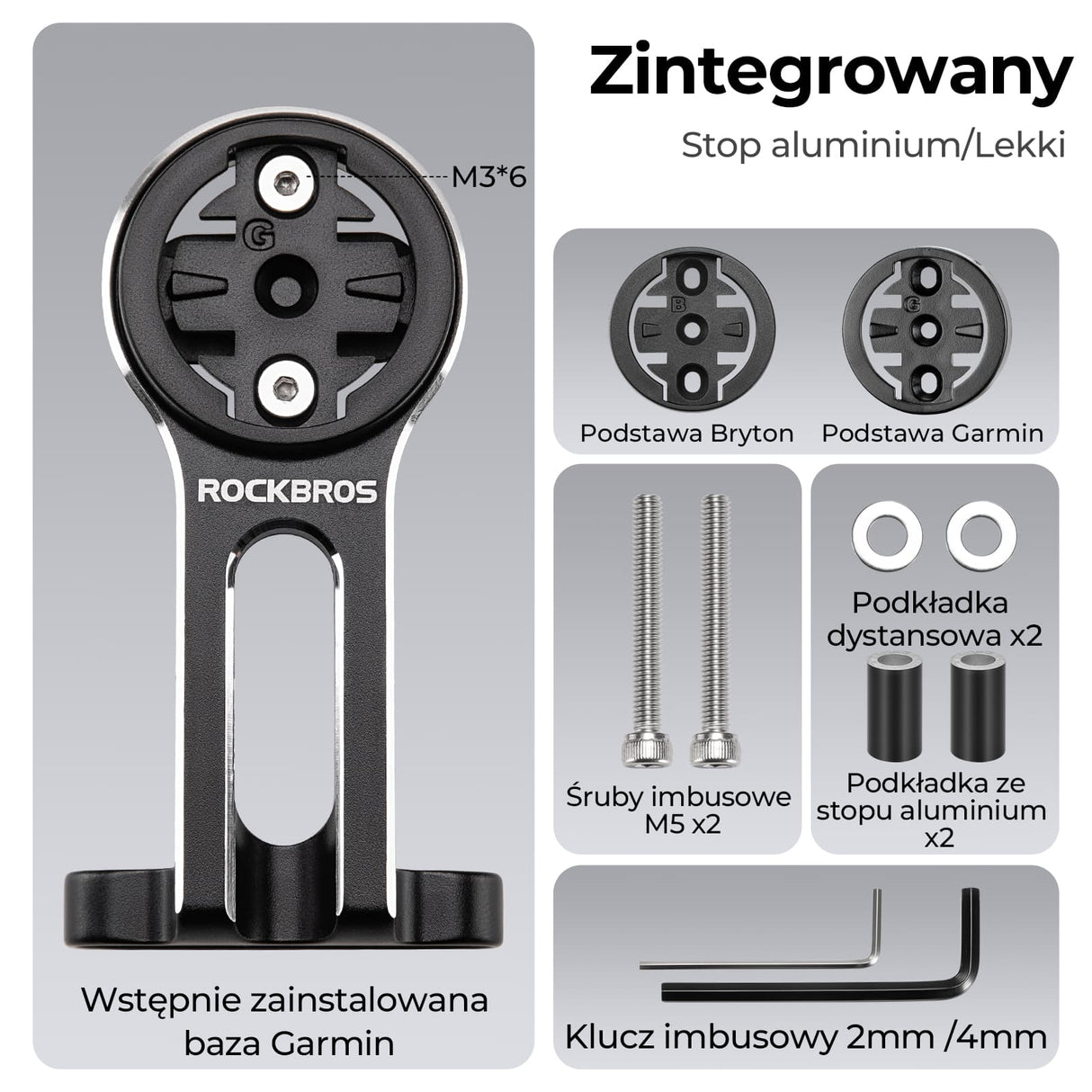 ROCKBROS Uchwyty Na Licznik Kompatybilny z Garmin, Bryton, Wahoo-FK-305 Uchwyt na komputer rowerowy