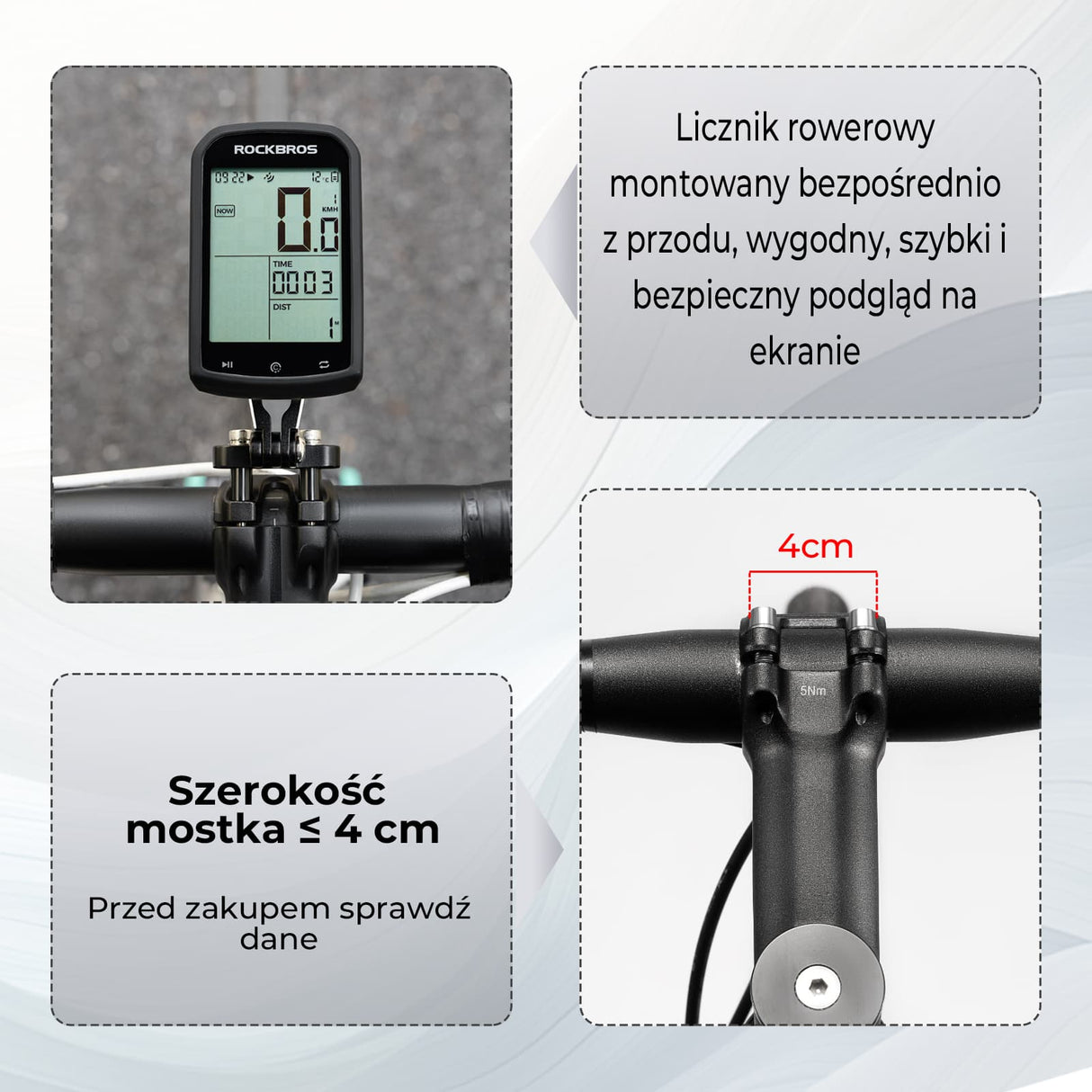 ROCKBROS Uchwyty Na Licznik Kompatybilny z Garmin, Bryton, Wahoo-FK-305 Uchwyt na komputer rowerowy