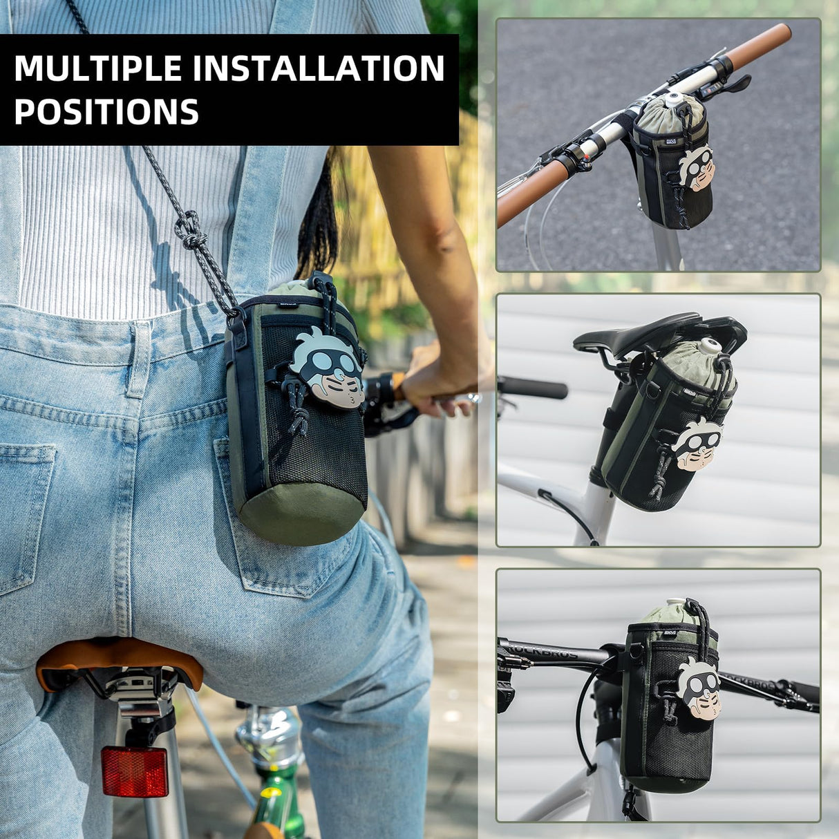ROCKBROS ROCKBROS Uchwyt Na Bidon Z Nylonu Lekki Torba Na Bidon Z Paskiem Na Ramię Uniwersalny Uchwyt Na Napoje Do Roweru Dla Dzieci, Dorosłych, Rowerów Szosowych, MTB Uchwyty na bidon
