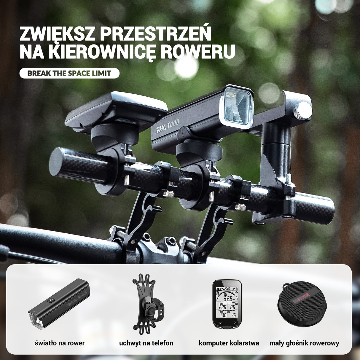 ROCKBROS Uchwyt do Roweru Przedłużenie Włókno Węglowe 25cm-377 Uchwyty na telefon