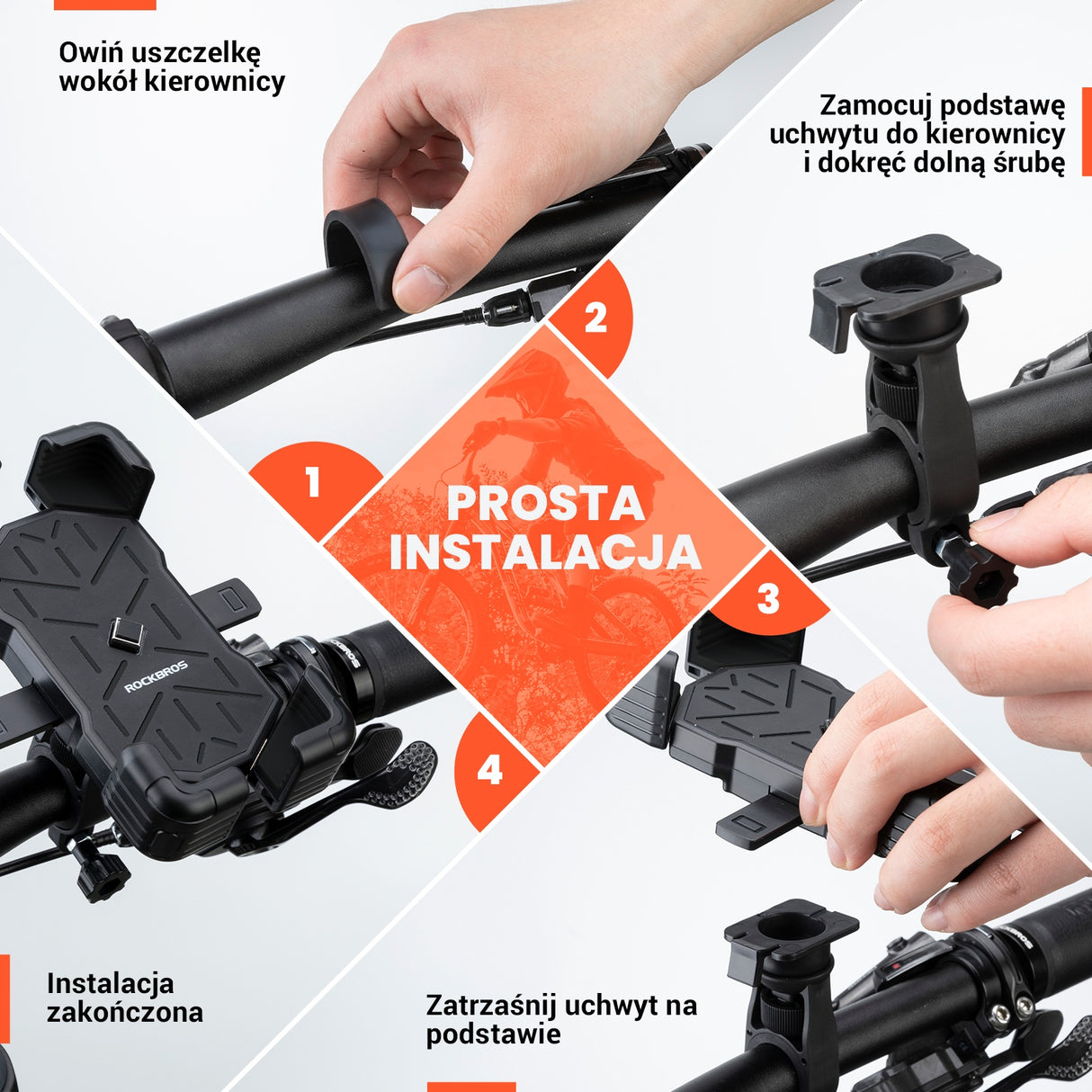 ROCKBROS Uchwyt Rowerowy na Telefon do Większości Rowerów i Telefonów 4.5-7.5 cala-HW-117 Uchwyty na telefon