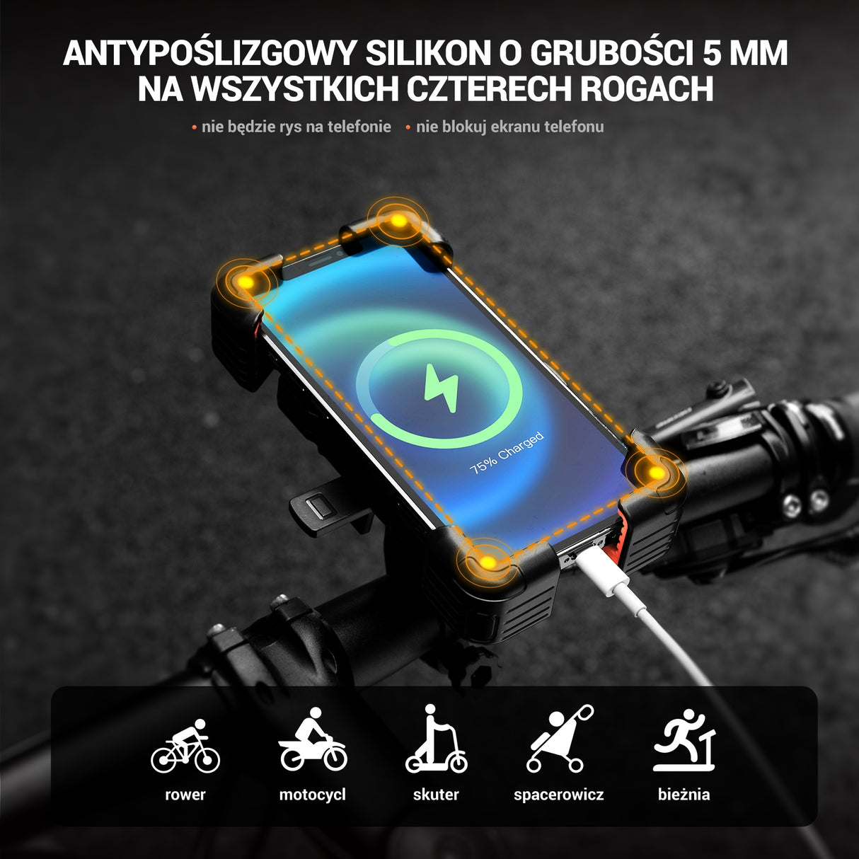 ROCKBROS Uchwyt Rowerowy na Telefon do Większości Rowerów i Telefonów 4.5-7.5 cala-HW-117 Uchwyty na telefon