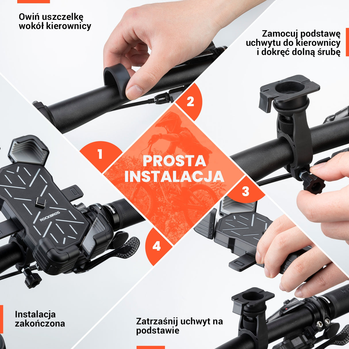 ROCKBROS Uchwyt Rowerowy na Telefon do Większości Rowerów i Telefonów 4.5-7.5 cala-HW-117 Uchwyty na telefon