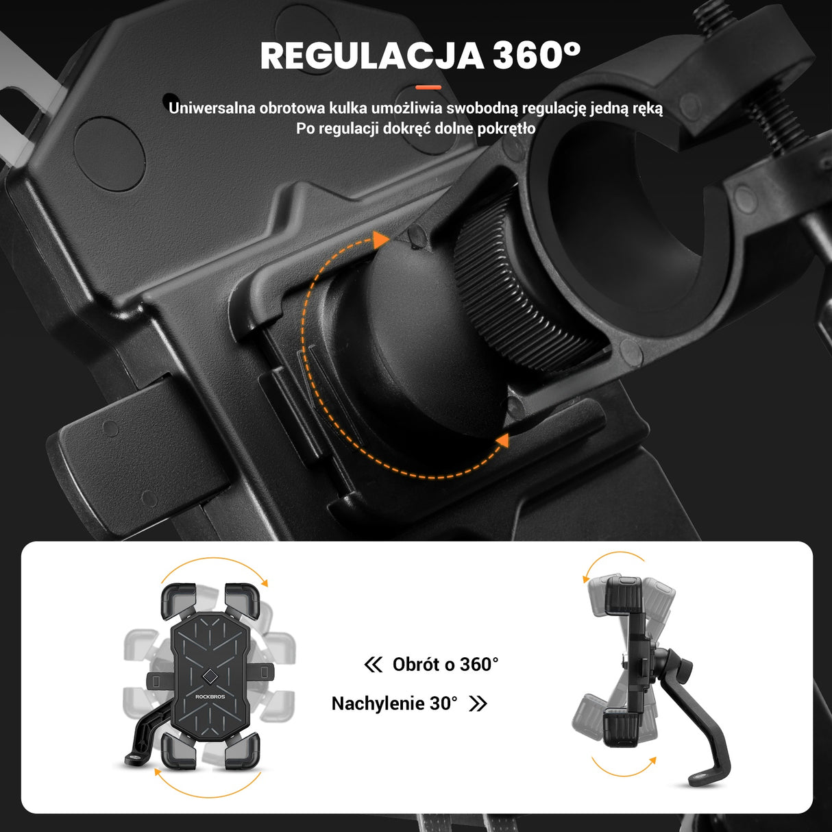 ROCKBROS Uchwyt Rowerowy na Telefon do Większości Rowerów i Telefonów 4.5-7.5 cala-HW-117 Uchwyty na telefon