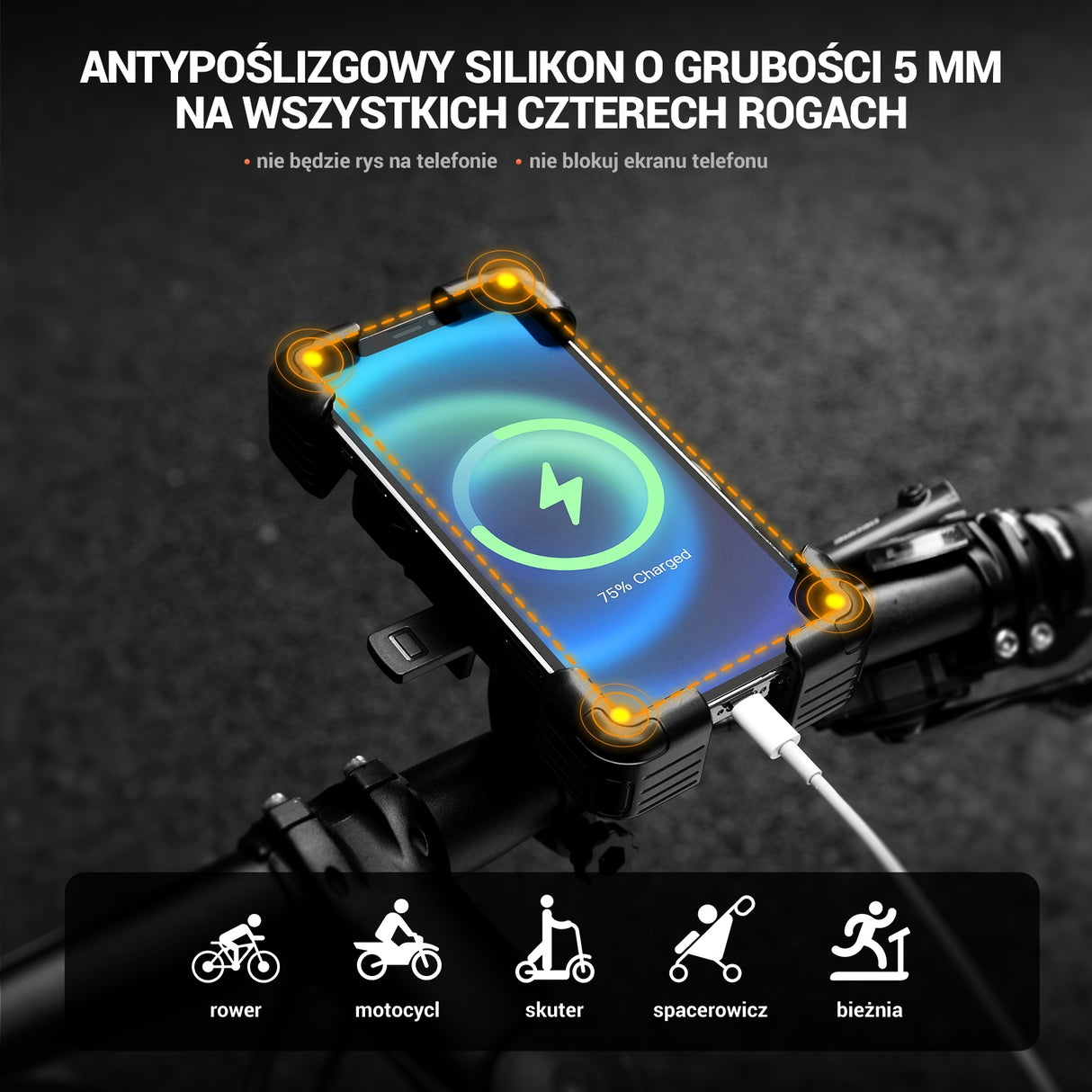 ROCKBROS Uchwyt Rowerowy na Telefon do Większości Rowerów i Telefonów 4.5-7.5 cala-HW-117 Uchwyty na telefon