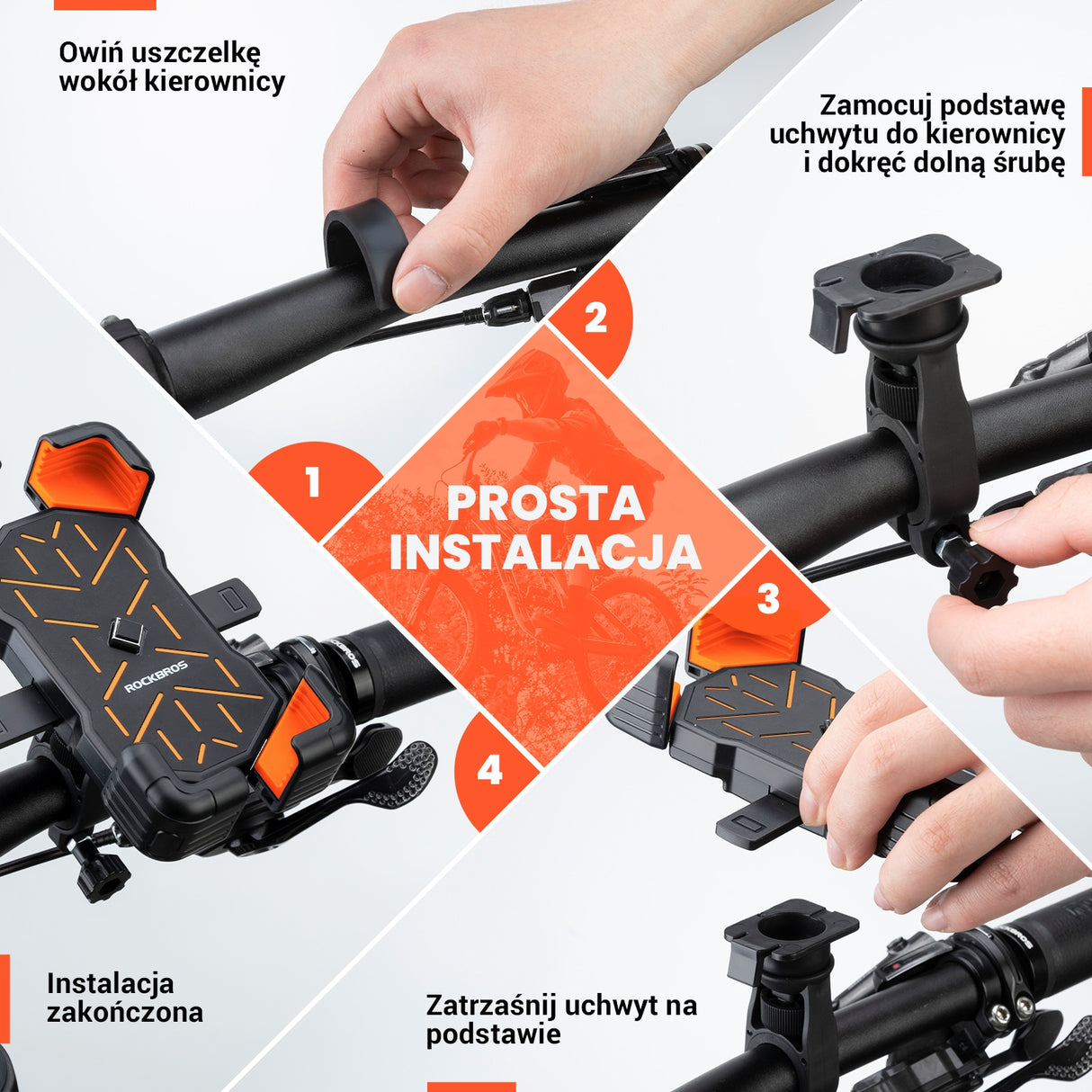 ROCKBROS Uchwyt Rowerowy na Telefon do Większości Rowerów i Telefonów 4.5-7.5 cala-HW-117 Uchwyty na telefon