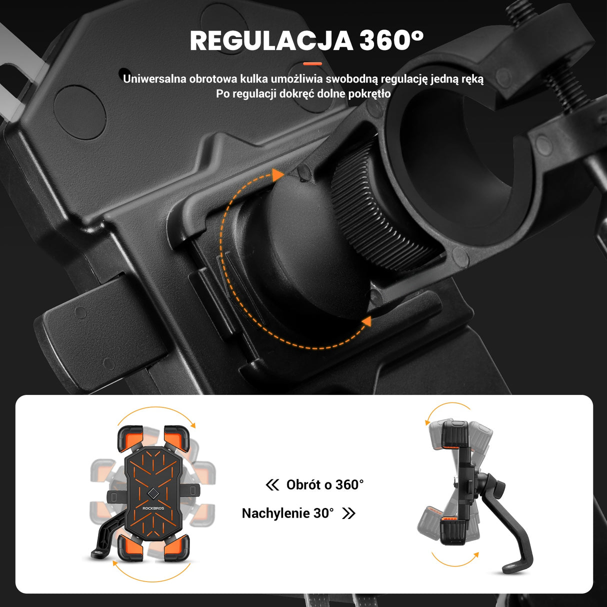 ROCKBROS Uchwyt Rowerowy na Telefon do Większości Rowerów i Telefonów 4.5-7.5 cala-HW-117 Uchwyty na telefon