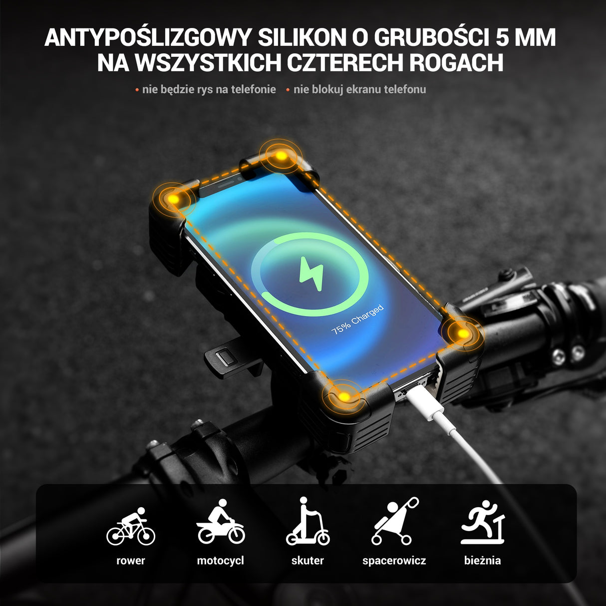 ROCKBROS Uchwyt Rowerowy na Telefon do Większości Rowerów i Telefonów 4.5-7.5 cala-HW-117 Uchwyty na telefon