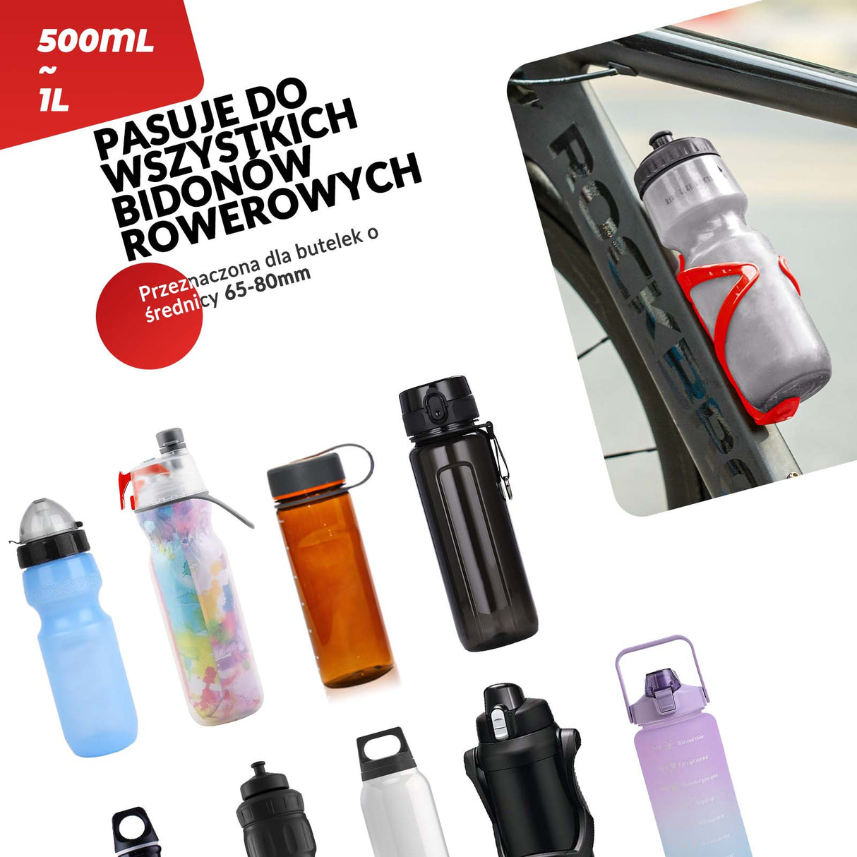 ROCKBROS Szkarłatny uchwyt na bidon rowerowy, 1 sztuka.